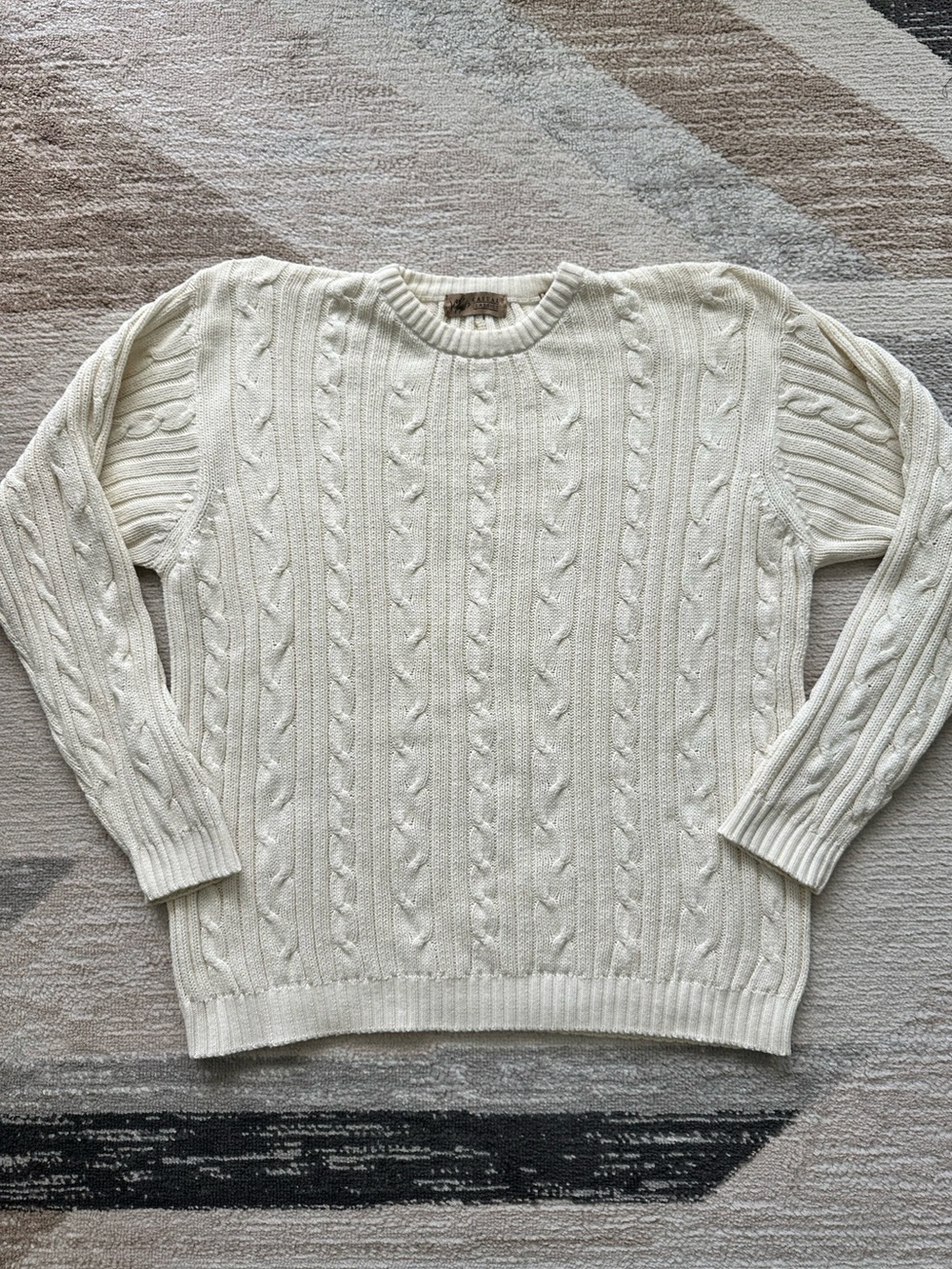 Vintage Lord & Taylor Men's Cotton Cream Cable Knit Crewneck Sweater Size XL